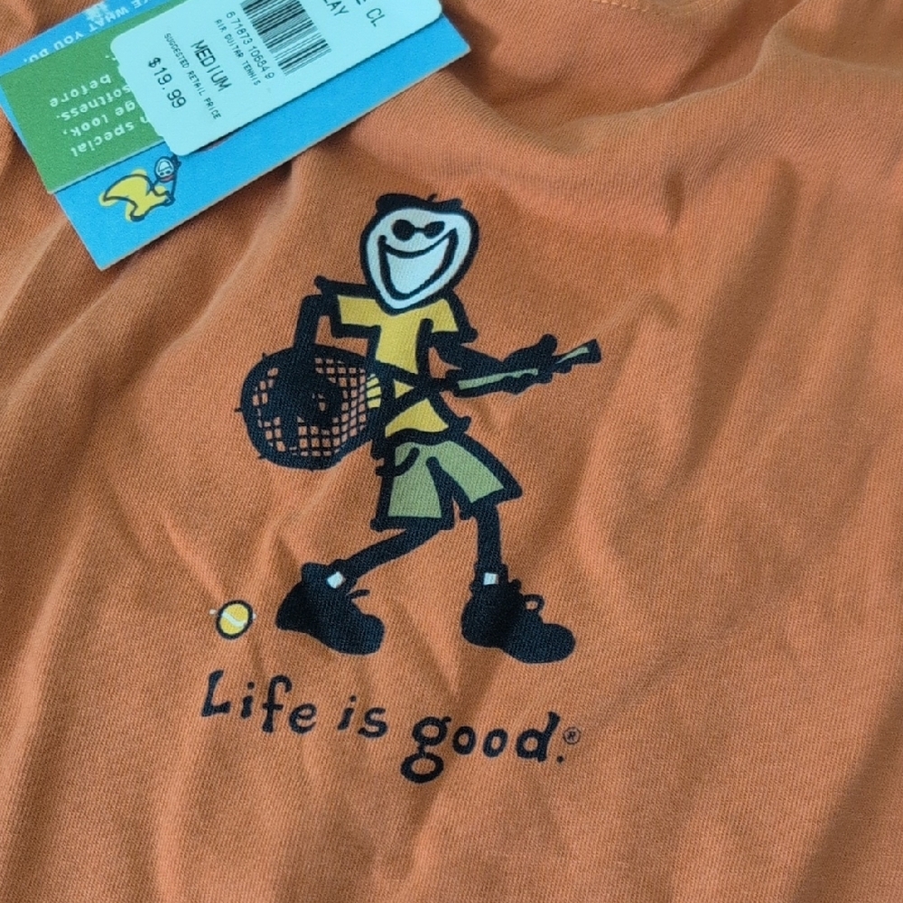 Mens Orange 'Life is Good' Tennis Graphic Tee - Picture 3 of 3